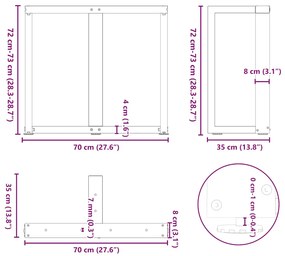 Pés de mesa de jantar em forma de T, 2 peças, preto, 70x35x(72-73) cm,