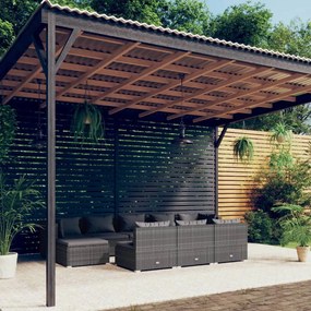 vidaXL 10 pcs conjunto lounge de jardim c/ almofadões vime PE cinzento