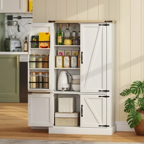 Armário de cozinha com 4 portas 76,3 x 40 x 136 cm, 6 suportes para especiarias e prateleiras ajustáveis, branco