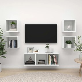 vidaXL 5 pcs conjunto de móveis de TV contraplacado branco brilhante