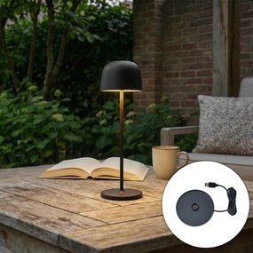 Candeeiro de mesa preto com LED recarregável com estação de carregamento IP65 - Raika