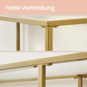 Mesa consola com 2 níveis, mesa de entrada 35 x 100 x 80 cm vidro, aço dourada