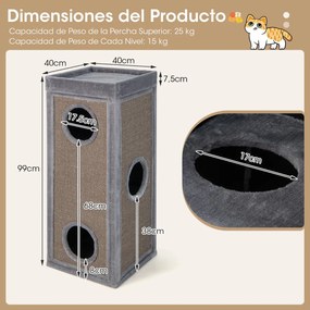 Casa para gatos com 3 cavernas com 3 esconderijos e painéis de sisal para arranhar, cama superior com almofada removível cinza
