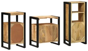 Conjunto de Móveis para Banheiro 3 pcs Madeira de manga maciça