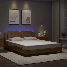 Estrutura cama c/ luzes LED 160x200 couro artificial cappuccino