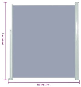 Toldo lateral retrátil para pátio 160x300 cm cinzento