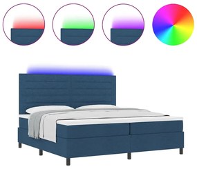 Cama com Estrado e Colchão e LED Azul, 200 x 200 cm, Tecido