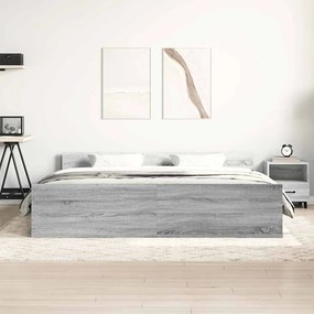 Estrutura cama c/ cabeceira e apoio pés 180x200 cm cinza sonoma