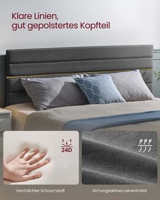 Estrutura de cama de casal para colchão (NÃO INCLUÍDO) de 180 x 200 cm Cinzento