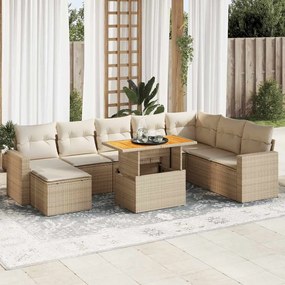 vidaXL 9 pcs conjunto de sofás p/ jardim com almofadões vime PE bege