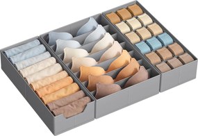 Conjunto de 3 organizadores dobráveis para gavetas, 19/32 x 40 x 10 cm, Cinzento
