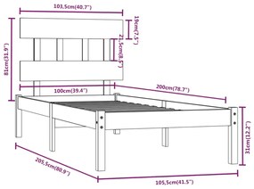 Estrutura de cama 100x200 cm madeira maciça branco