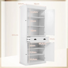 Armario arrumação com estantes reguláveis de 2 portas com gaveta para sala de estar Sala de jantar e corredor 76 x 40 x 183 cm Branco