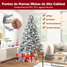 Árvore de Natal Com neve com Luzes 210 cm com Luzes Incorporadas com 320 Luzes LED 8 Modos 1270 Pontas PVC e PE Verde e Branco
