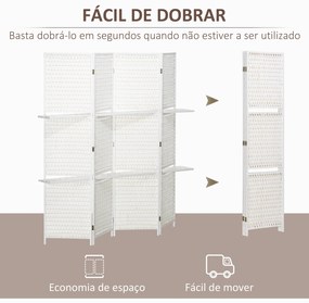 Biombo Divisor de 4 Painéis Dobrável Separador de Ambientes 181x180cm Divisor de Ambientes com Prateleiras Decoração para Dormitórios Sala de Estar Br