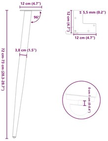 Pés de mesa de console cônicos, 4 peças, preto, 72-73 cm, aço