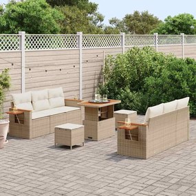 Conjunto de Sofá de Jardim de 9 Peças com Almofadas em Vime Sintético
