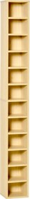 Organizador para CD e DVD , 21 x 20 x 175 cm, estante vertical, móvel de arrumação com 12 compartimentos, capacidade máxima de 204 CD, madeira natural