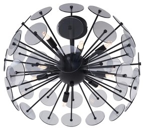 Candeeiro de Teto Art Déco Preto com Vidro Fumê - Atomic Art Deco