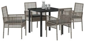 Conjunto de Jantar de Jardim de 5 Peças com Almofadas Cinza Vime PE