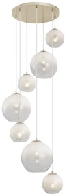 Candeeiro suspenso Art Deco bege com vidro branco 7 luzes - Sandra Art Deco