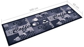 Tapete de cozinha lavável com design café 60x300 cm azul