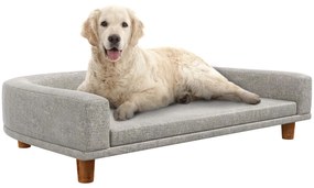 PawHut Sofá para Cães Cama Elevada para Cães Estofada com Almofada Lavável e Pés de Madeira de Pinho 98x67x25 cm Cinza | Aosom Portugal