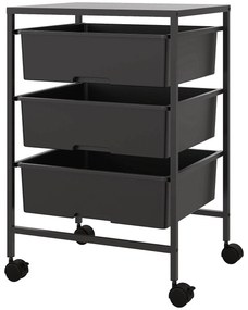 HOMCOM Carrinho Auxiliar com Rodas Carrinho de Cozinha de 3 Níveis com 3 Cestos e Estrutura de Aço 40,8x33,5x60,5 cm Preto | Aosom Portugal
