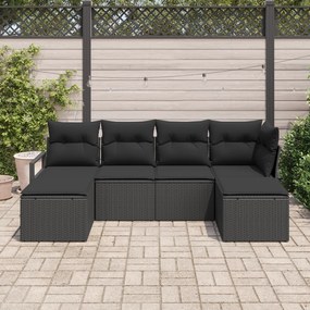 Conjunto de Sofá de Jardim vidaXL 6 Peças com Almofadas Preto Rattan P