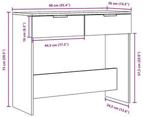 Mesa consola 90x36x75 cm derivados de madeira madeira velha