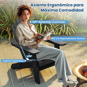 Cadeira Adirondack Jardim HIPS com braços largos e encosto inclinado para relvados exteriores jardim Preta
