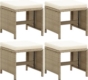 vidaXL Bancos de jardim 4 pcs com almofadões vime PE bege