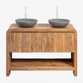 Conjunto De Móvel De Casa De Banho Em Madeira Vacry Castanho Acácia & 2 X Cimento Cinzento Redondo Ø40 Cm Tarsis & Sem Espelho & - Sklum