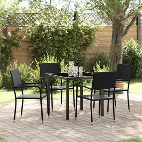 vidaXL Conjunto de Jantar para Jardim 5 Peças Preto Rattan Polipropileno