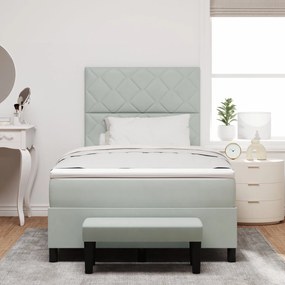 Cama Box Spring com Colchão e Banco Cinza Claro 120x200 cm Veludo
