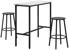 HOMCOM Conjunto Mesa Alta 2 Bancos Redondos Aço Moderno Cozinha Sala Estar Estilo Contemporâneo Branco Preto | Aosom Portugal