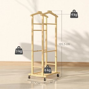 Cabide de Pé de Bambu Cabide com Rodas Suportes para Roupas Barras para Calças Bandeja e Sapateira  47x33,7x105,5 cm Madeira