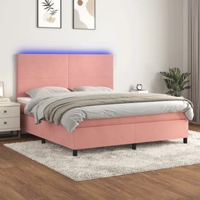 vidaXL Cama box spring c/ colchão/LED 160x200 cm veludo rosa