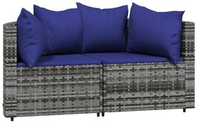 3 pcs conjunto lounge de jardim c/ almofadões vime PE cinzento