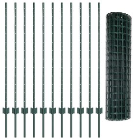 Cerca Euro com 11 Postes U Verde 1,2x25 m Aço