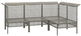 4 pcs conjunto lounge de jardim c/ almofadões vime PE cinzento