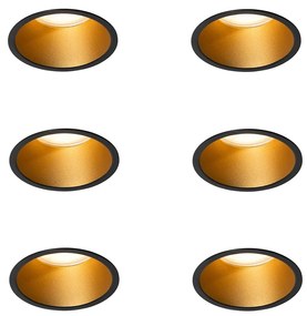 Set van 6 moderne inbouwspots zwart met goud GU10 70mm IP44 - Dept Moderno