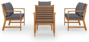 5 pcs conjunto lounge de jardim c/ almofadões acácia maciça