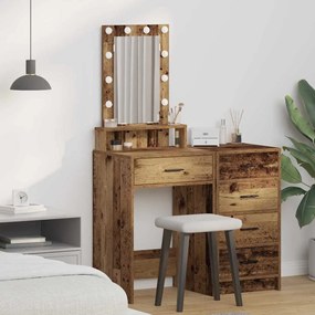 Mesa de Maquiagem vidaXL com Luzes de LED Madeira Antiga 50x41x140 cm