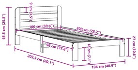 Cama sem colchão 100x200 cm pinho maciço castanho-mel