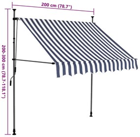 Toldo retrátil manual com LED 200 cm azul e branco