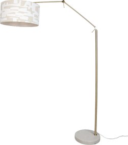Candeeiro de pé dourado ajustável com abajur listrado branco e bege 50cm - Editor