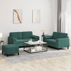 vidaXL 3 pcs conjunto de sofás com almofadas veludo verde-escuro