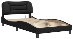 Estrutura de cama c/ luzes LED 100x200cm couro artificial preto