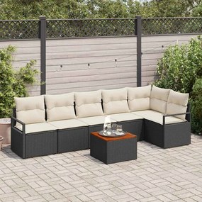 vidaXL Conjunto de Sofá de Jardim com almofada 7 pcs Preto vime PE